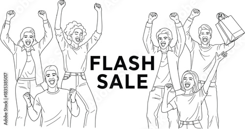 Flash sale promotion discount shopping retail celebration excitement people