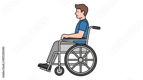 Illustration of a man sitting in a wheelchair on a white background.