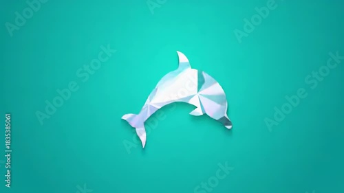 Stylized dolphin illustration transitions through dynamic angles, showcasing vibrant colors and geometric shapes, emphasizing fluid motion and artistic design elements