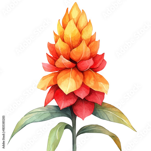 Torch Lily Flower, elegant watercolor illustration luminous highlights, isolated on a white background.