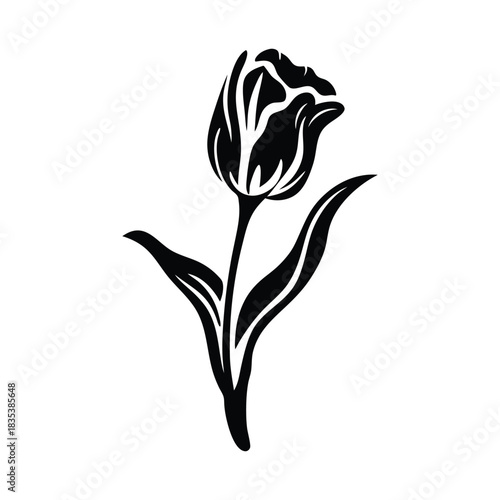 Elegant Black and White Tulip Silhouette