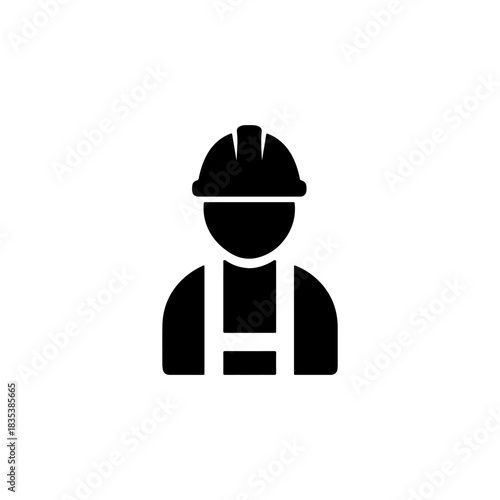 Silhouette of a construction worker wearing a hard hat and safety vest