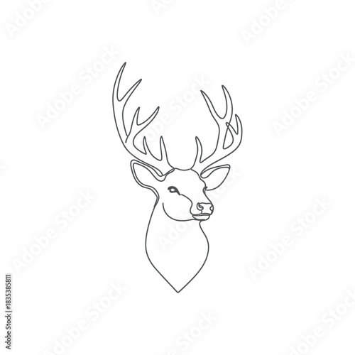 Deer head with antlers minimalist one line outline vector illustration