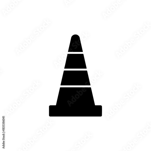 Simple black silhouette of a traffic cone on a white background