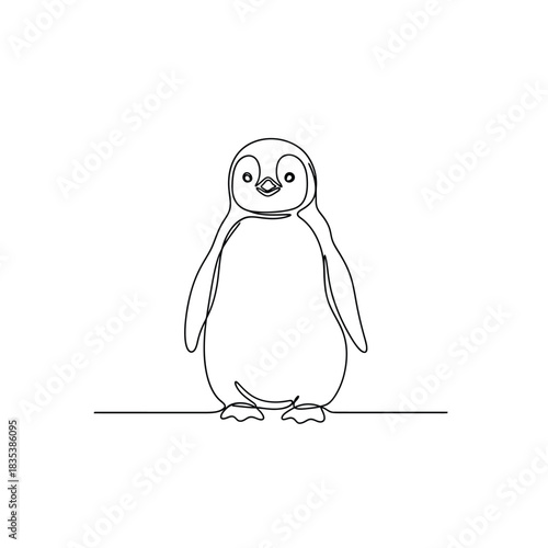 Standing penguin minimalist one line cute drawing vector illustration
