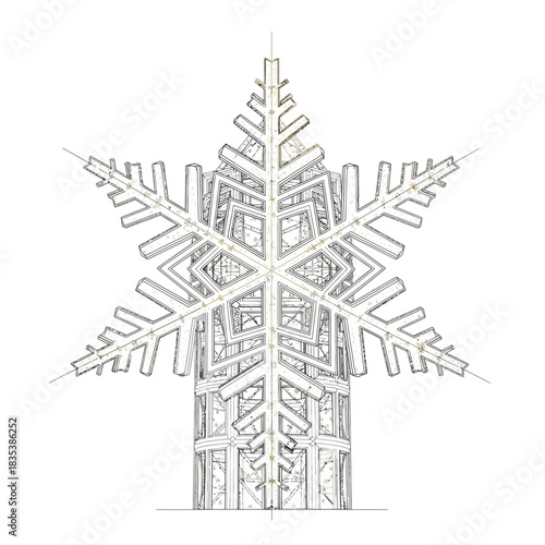 Architectural Rendering of a Giant Snowflake-Shaped Structure with Intricate Geometric Detailing