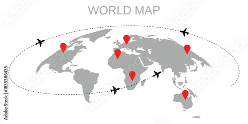 World map, vector illustration in blue, showing modern continent silhouettes, clean design, and geographic layout ideal for web, print, and educational materials