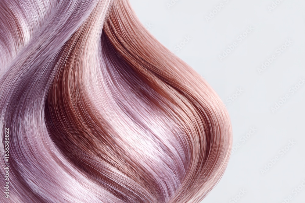Fototapeta premium Woman's hair is curled and has a pink and brown color