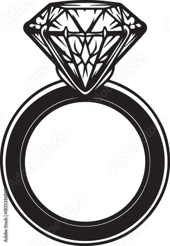Diamond engagement ring silhouette with white background