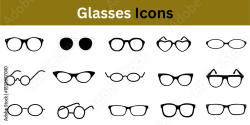 Glasses and Sunglasses Vector Icons: Set of Eyewear Shapes, Frames, and Styles for Design