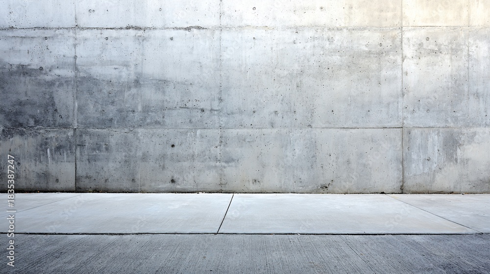 Fototapeta premium Monochrome Concrete Wall with Horizontal Lines and Rough Texture in a Studio Setting for Modern Minimalist Architecture Backdrop