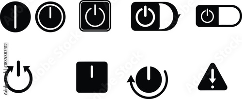 Power on off switch restart control interface symbols icon set Vector