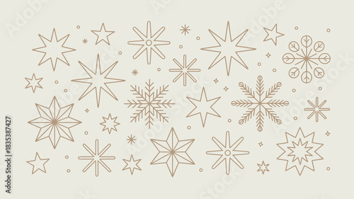 A delicate collection of hand drawn golden snowflakes and sparkling dots scattered across a soft cream background evoking a magical winter wonderland and festive holiday season