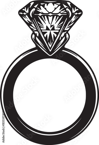 Diamond engagement ring silhouette with white background