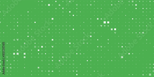 Seamless background pattern of evenly spaced white airplane symbols of different sizes and opacity. Vector illustration on green background with stars