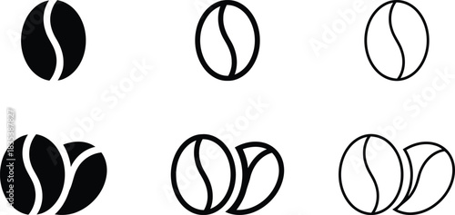 coffee bean, icon, symbol, graphic, design, illustration, black, white, simple, minimal, caffeine, drink, beverage, food, seed, roasted, aroma, breakfast, morning, energy, organic, natural, collection