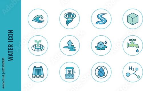 water icon vector set, different types of water sources.