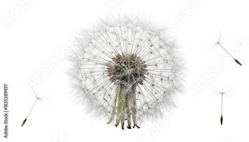 Wallpaper Mural Dandelion Seed Head with Seeds Floating Away on White Background. Torontodigital.ca