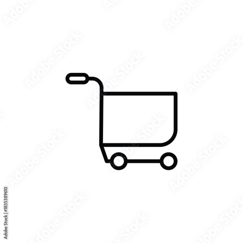 This is a clean and modern shopping cart silhouette icon, designed with simple geometric lines to represent the concept of shopping and purchasing