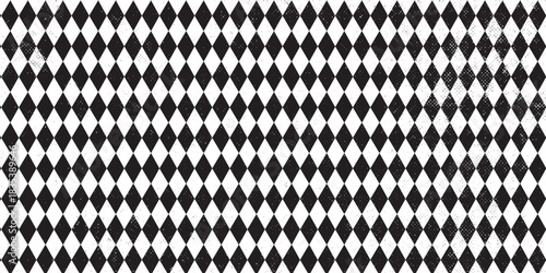 Seamless harlequin or argyle pattern made of black diamonds over white. Diamond, argyle pattern. Square, squares sign. Vector background geometric seamless. Retro Pop Art. Transparent. Fabric texture
