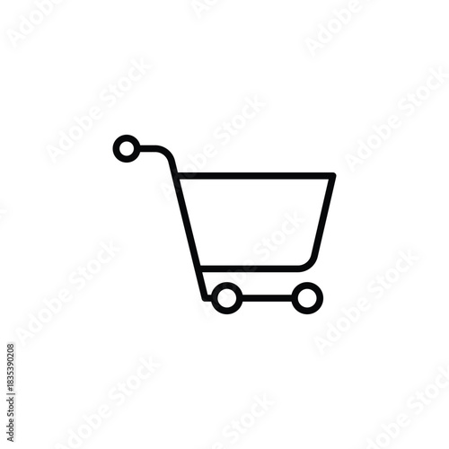 This is a clean and modern shopping cart silhouette icon, designed with simple geometric lines to represent the concept of shopping and purchasing