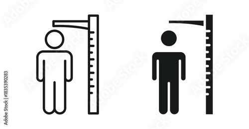 Height measurement icon set in outline and silhouette style representing body measurement growth tracking and physical assessment vector illustration