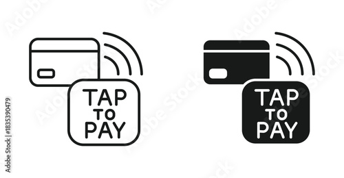 Tap to pay icon set in outline and silhouette style representing contactless payment digital wallet and modern transaction methods vector illustration
