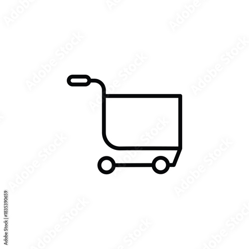 This is a clean and modern shopping cart silhouette icon, designed with simple geometric lines to represent the concept of shopping and purchasing
