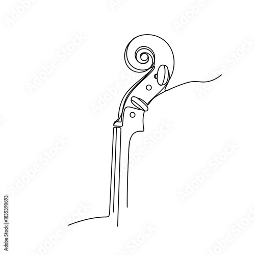 Cello violin scroll continuous line minimalist music headstock vector illusration