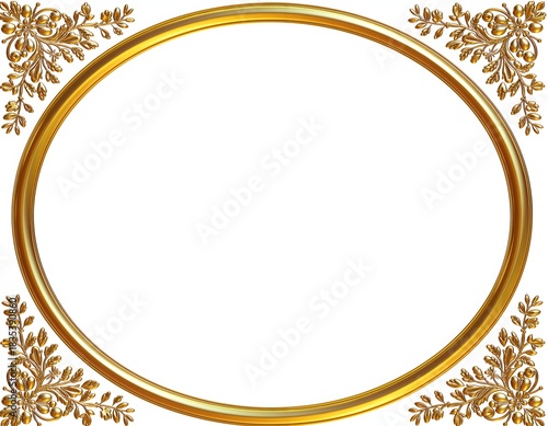 Delicate Gold Circular Frame With Ornate Floral Decorative Corners, Isolated on a Clean Background to Highlight Elegant Vintage Design