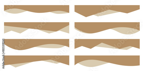 Graphic wave and curve dividers for page headers, bottom separators, banners and app interfaces, offering a modern template of layout elements for fresh website design.