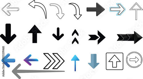 Collection of hand drawn arrows in various styles and directions