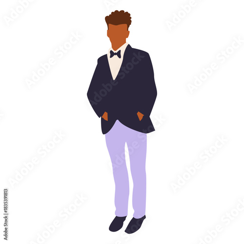 Elegant boy in purple prom suit