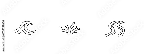 Minimalist Water Element Line Icon Set – Drops, Waves, and Nature Symbols