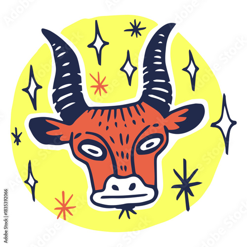 Taurus bull zodiac sign color stroke