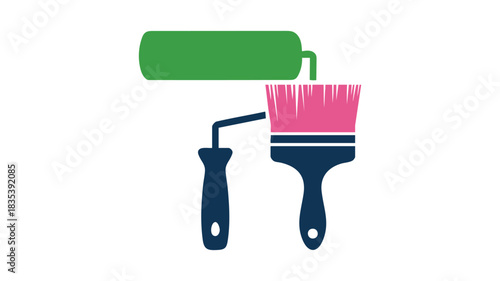 Paint roller and brush tools icon