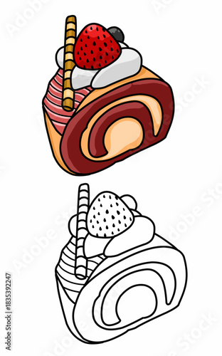  a roll of cake with strawberries fruits and cream coloring 