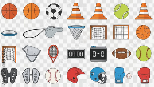 Sports Equipment Collection, Various Items, Playgrounds, Illustration, Outdoor, Top View, Fun and Games