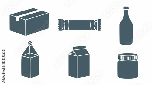 Collection of various beverage packaging designs displayed on a clean white background showcasing bottle, carton, and container styles