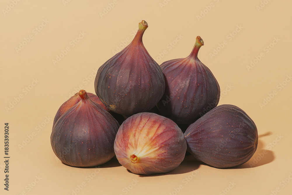 Fototapeta premium Fresh figs in various colors against a neutral background. ripe figs are ready to eat and make a delicious and healthy snack or addition to any meal.