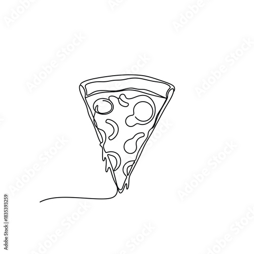 Pizza slice continuous line dripping cheese italian food icon vector illusration