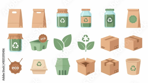 Set of eco-friendly packaging and recycling icons