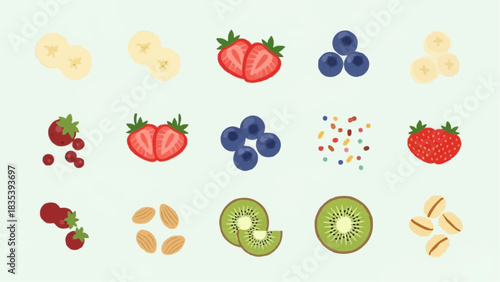 A vibrant collection of fresh fruits and sprinkles, perfect for healthy eating and delicious recipes