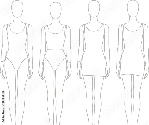 Fashion design clothing template sketch figure mannequin swimwear dress style