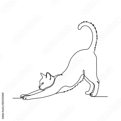 Stretching cat continuous line feline yoga pose minimalist icon vector illusration