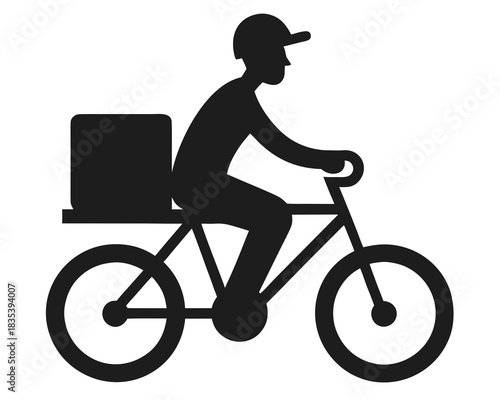 Delivery rider on bike silhouette vector illustration isolated on white background