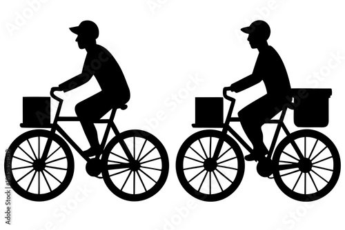 Delivery rider on bike silhouette vector illustration isolated on white background