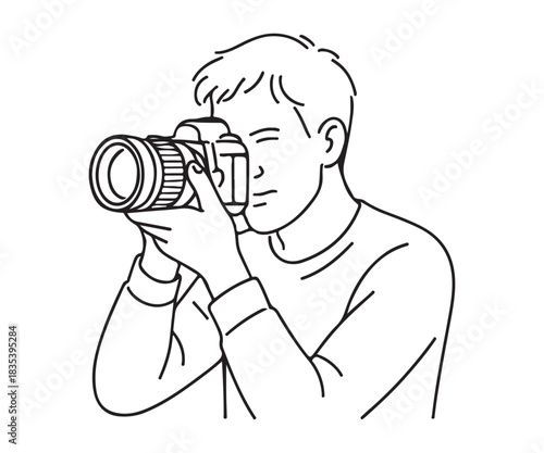 Creative photographer focused on capturing the perfect shot, a minimalist line art design ideal for blogs, social media, and artistic projects