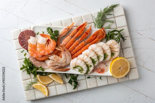 Gourmet seafood platter with shrimp crab legs and calamari