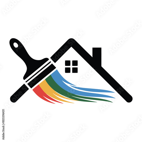 Home renovation and painting service emblem with colorful paint